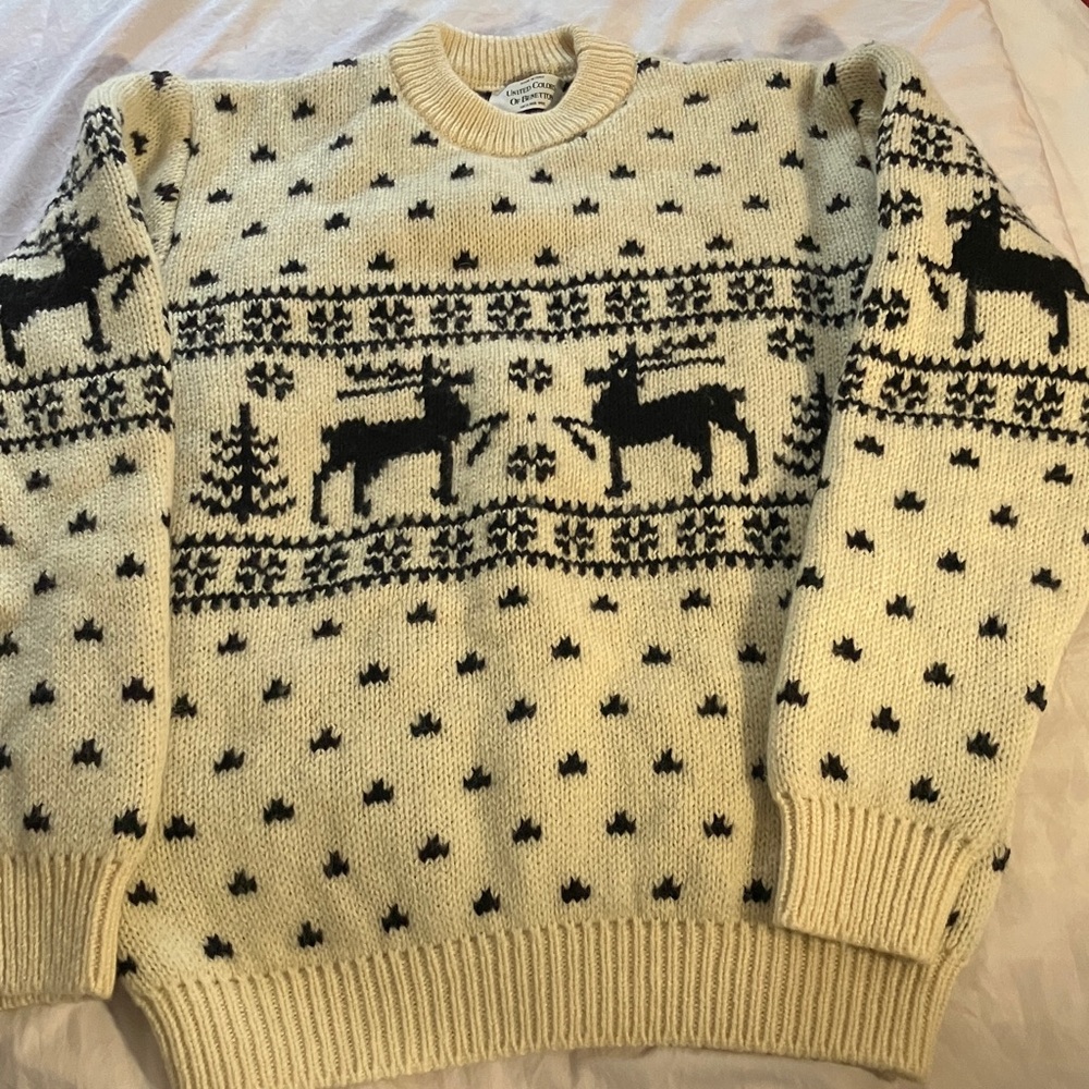 United Colors Of Benetton Beige and Black Patterned Sweater